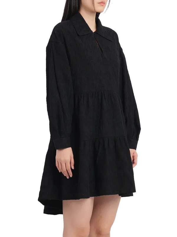 Tiered Ruffle Pleated Sleeves Dress