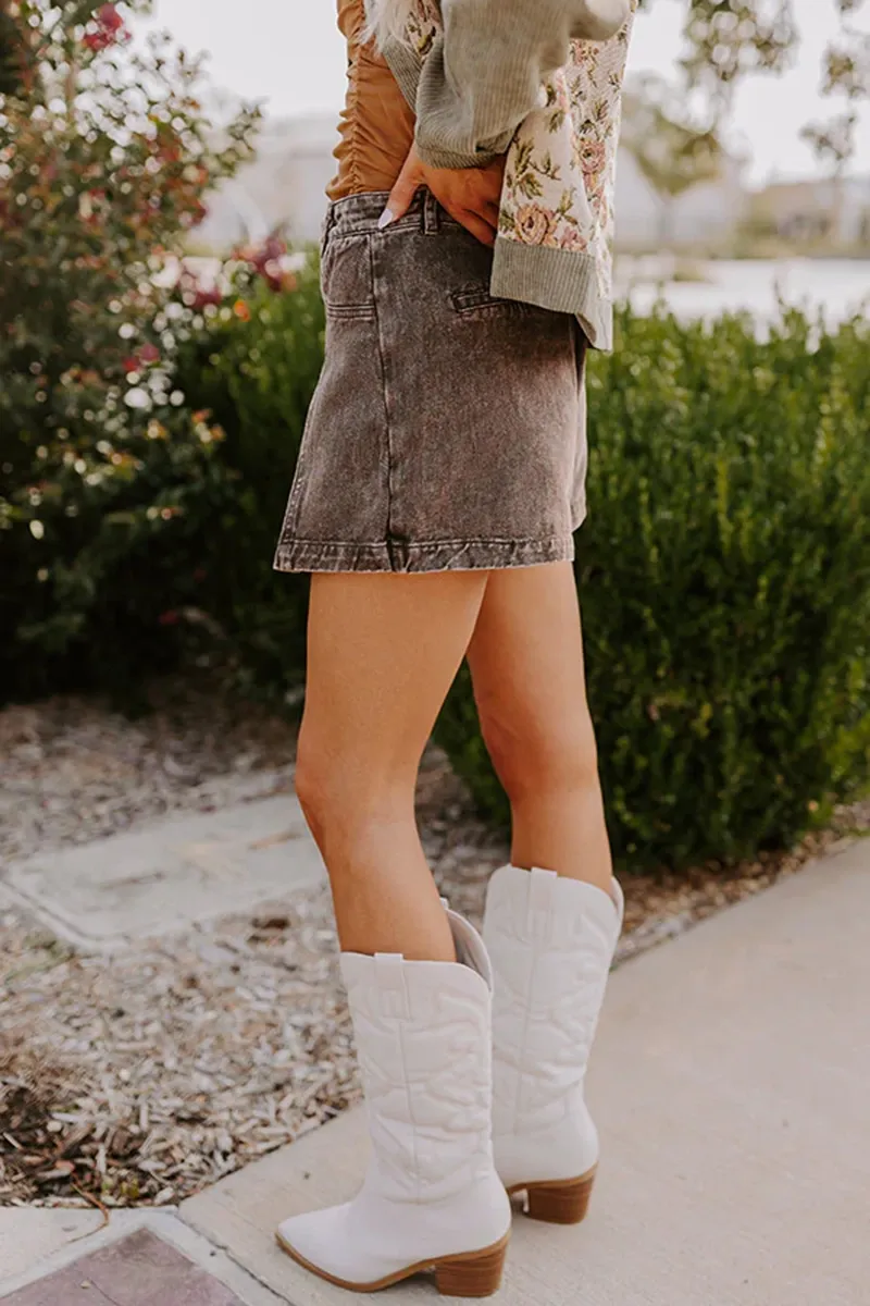 Cotton Washed Distressed Ladies Denim Skirt