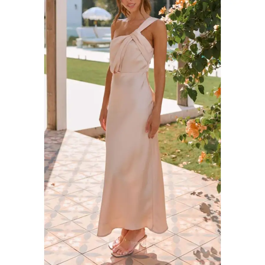 Ruched Single Shoulder Sleeveless Maxi Dress