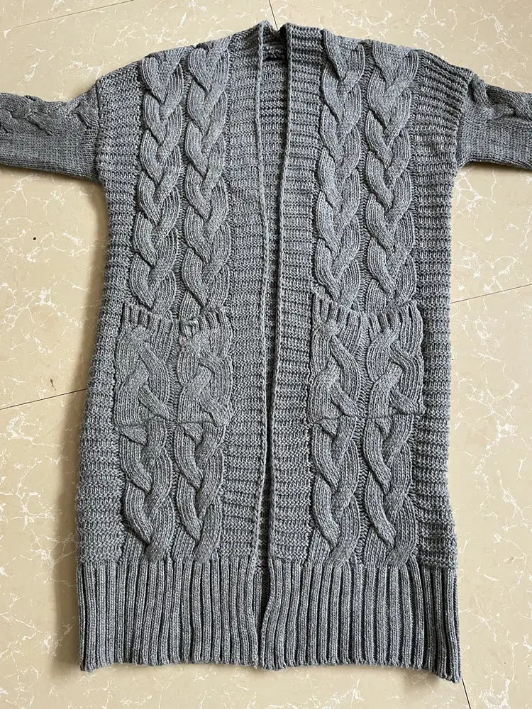 Women’s Mid-Length Knit Cardigan Sweater with Pockets in 4 Colors S-XL