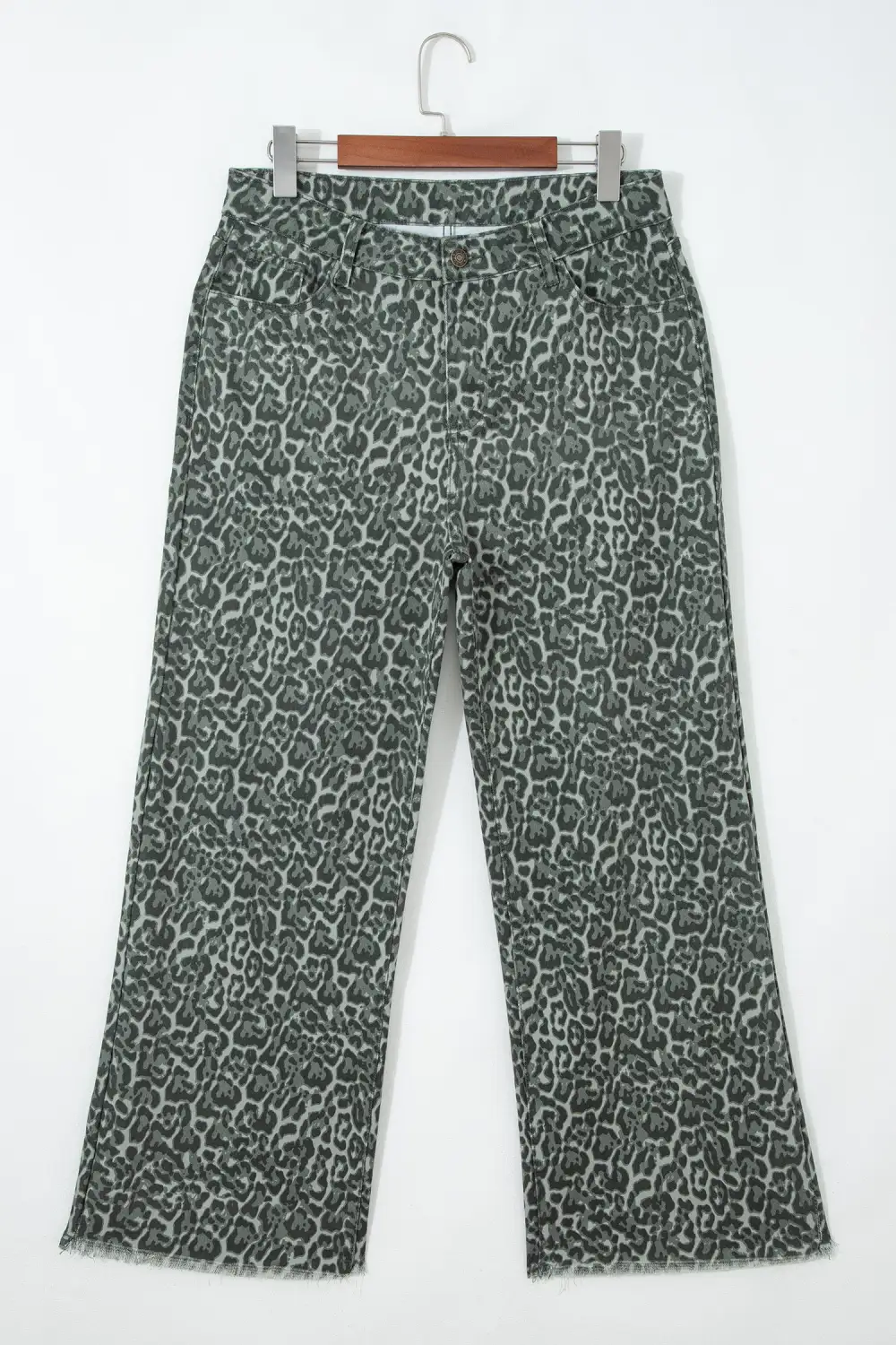Modern Wide Leg High Waist Frayed Leopard Jeans