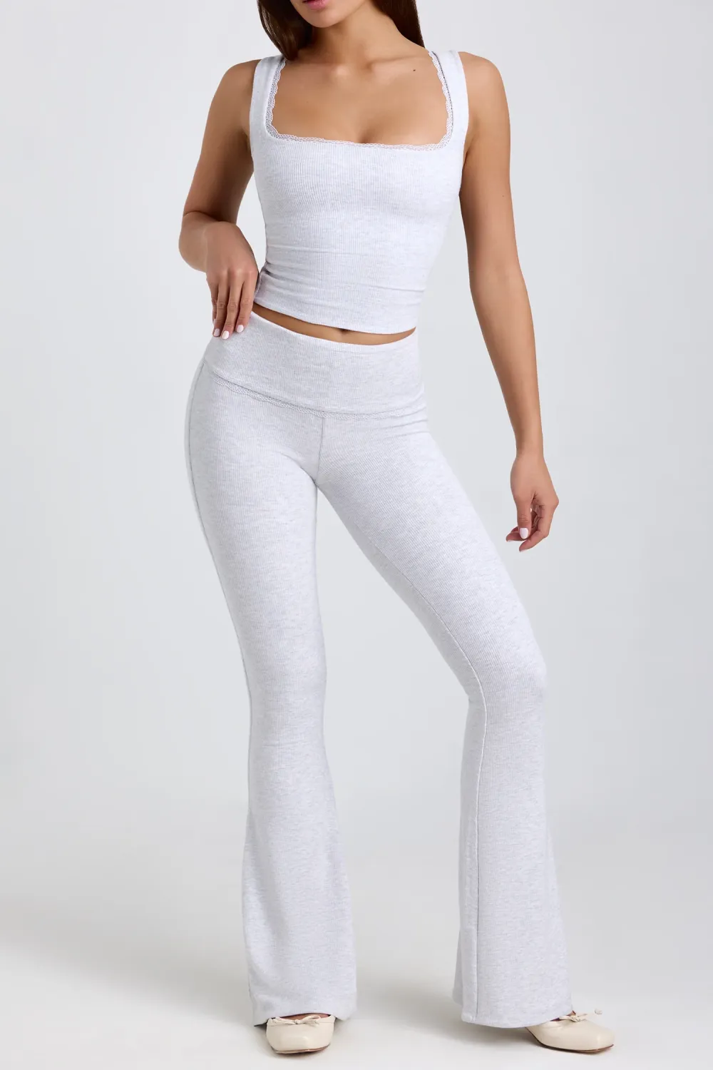 Creative Lace Trim Mid-Waist Women's Slim Trousers