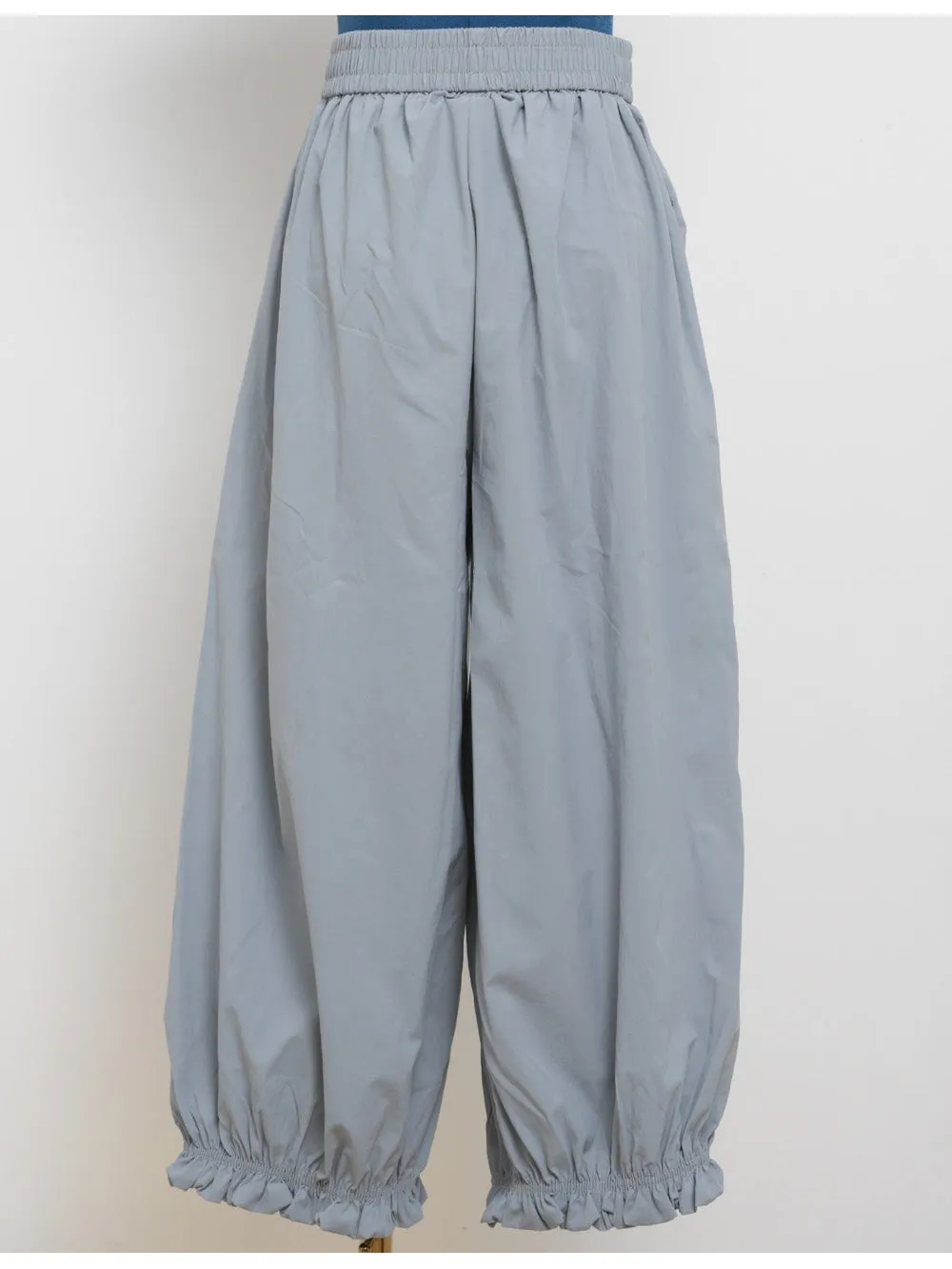 Solid Color Elastic Waist Pocket Balloon Pants
