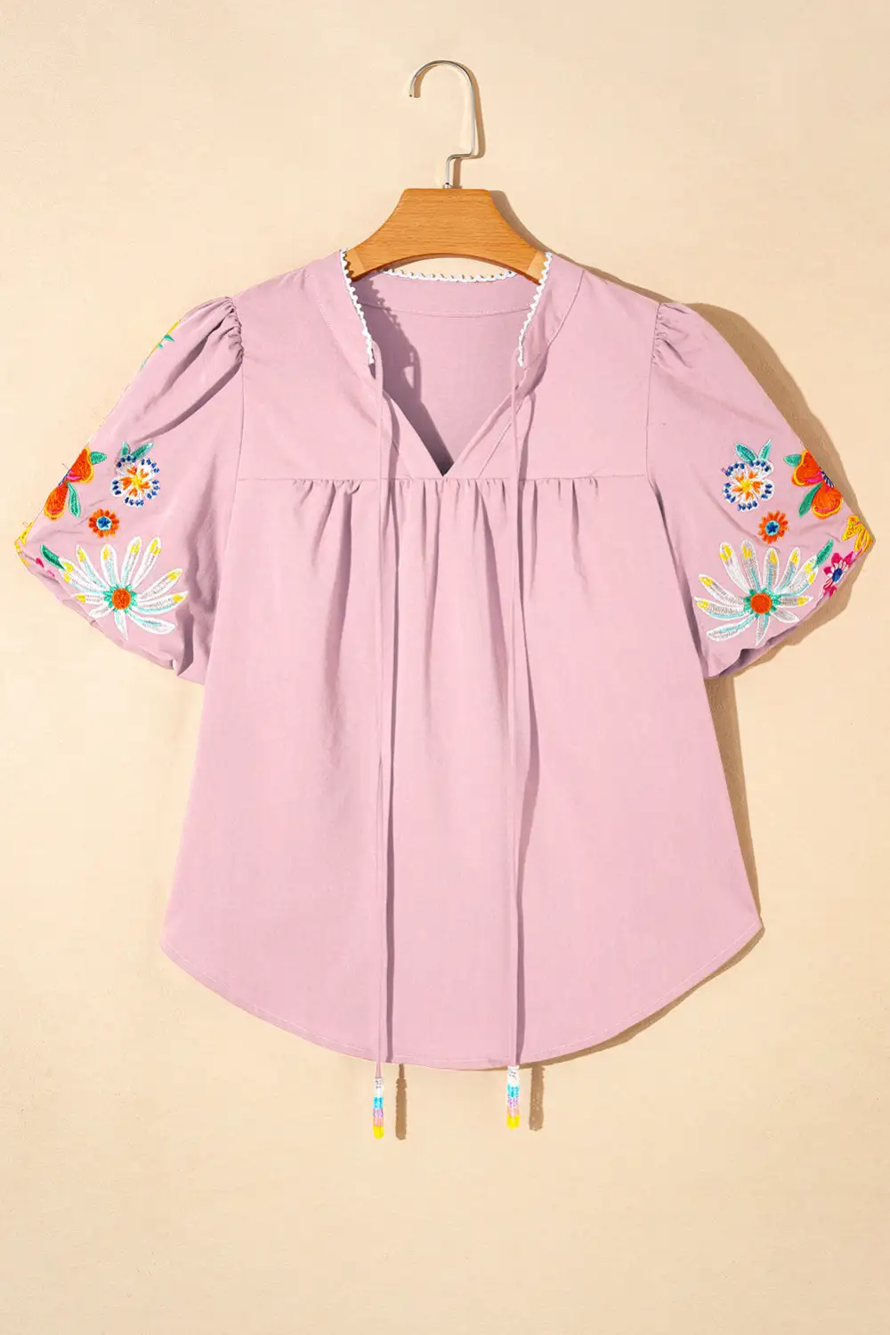 Softly Styled Floral Embroidered Puff Sleeve Blouse