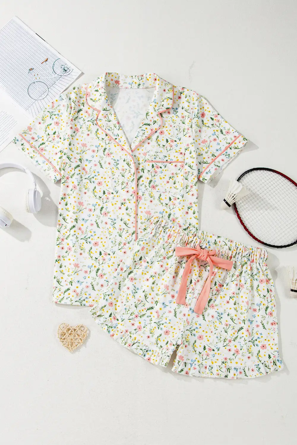 Floral Contrast Pajama Set