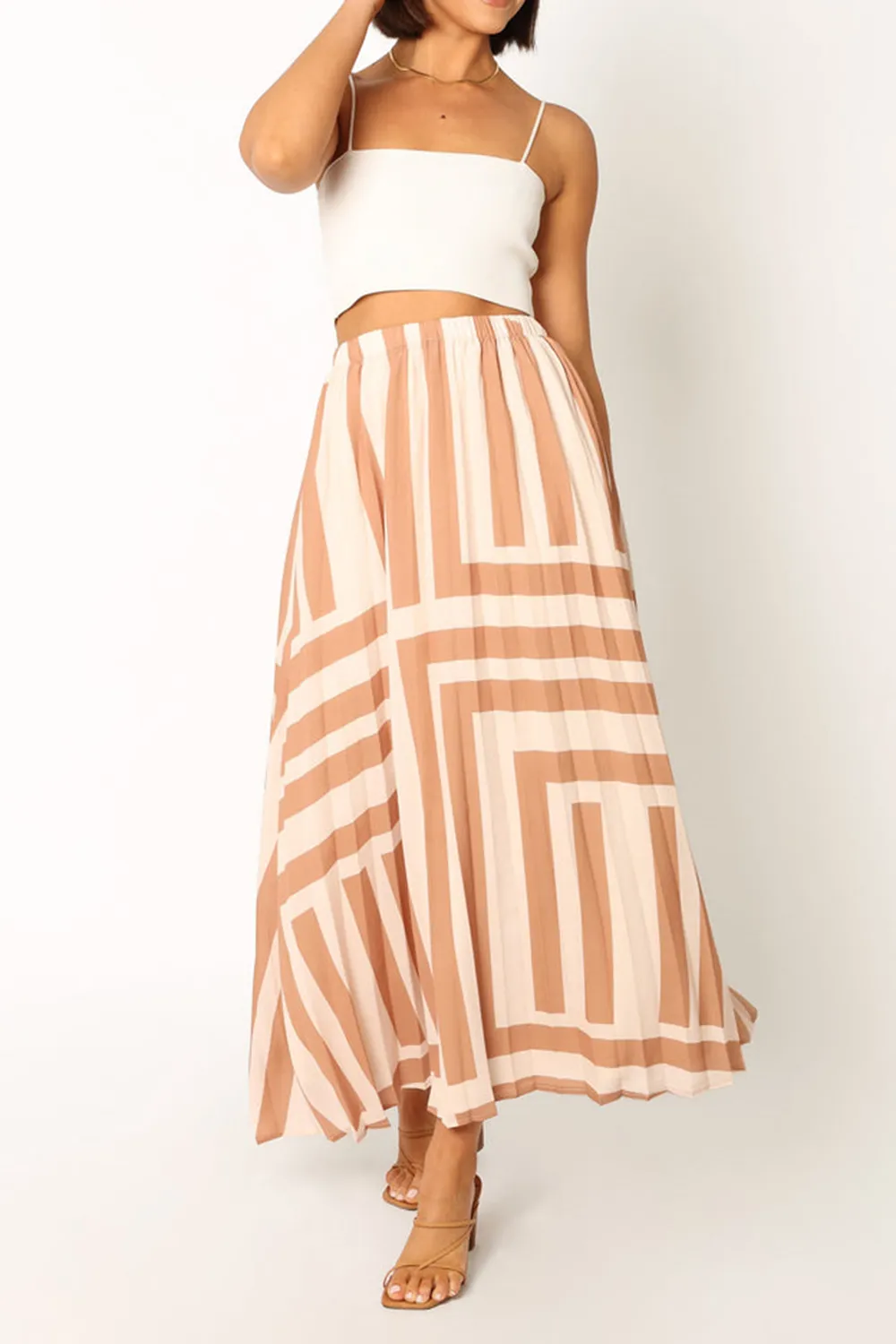 ELKE PLEAT MIDI SKIRT - TAN