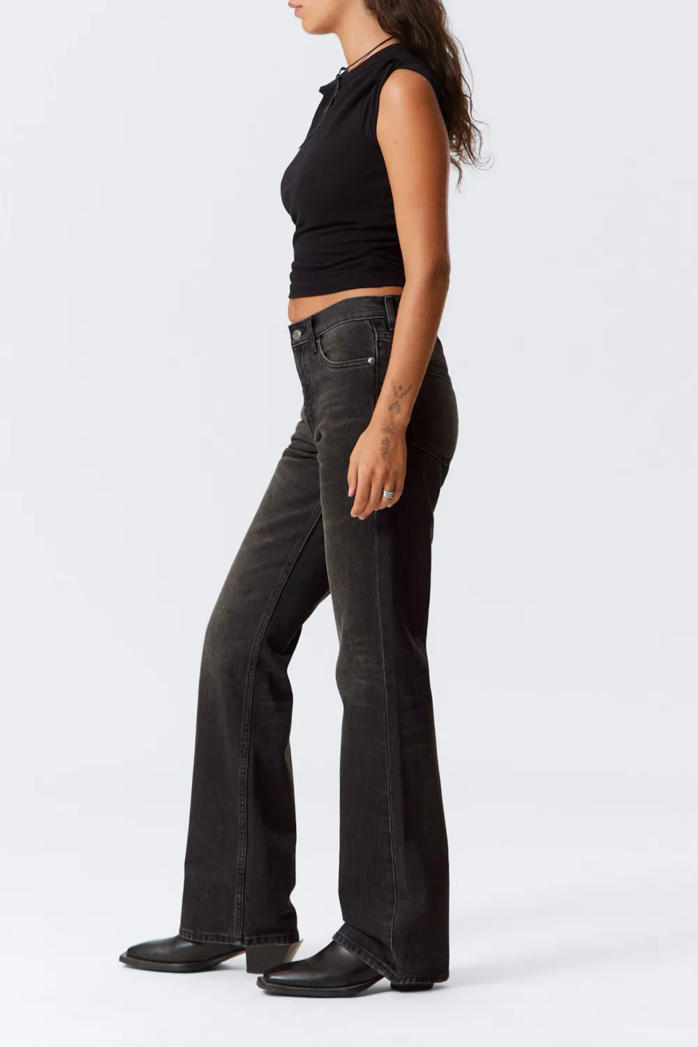 Pocketed Mid Waist Bootcut Jeans