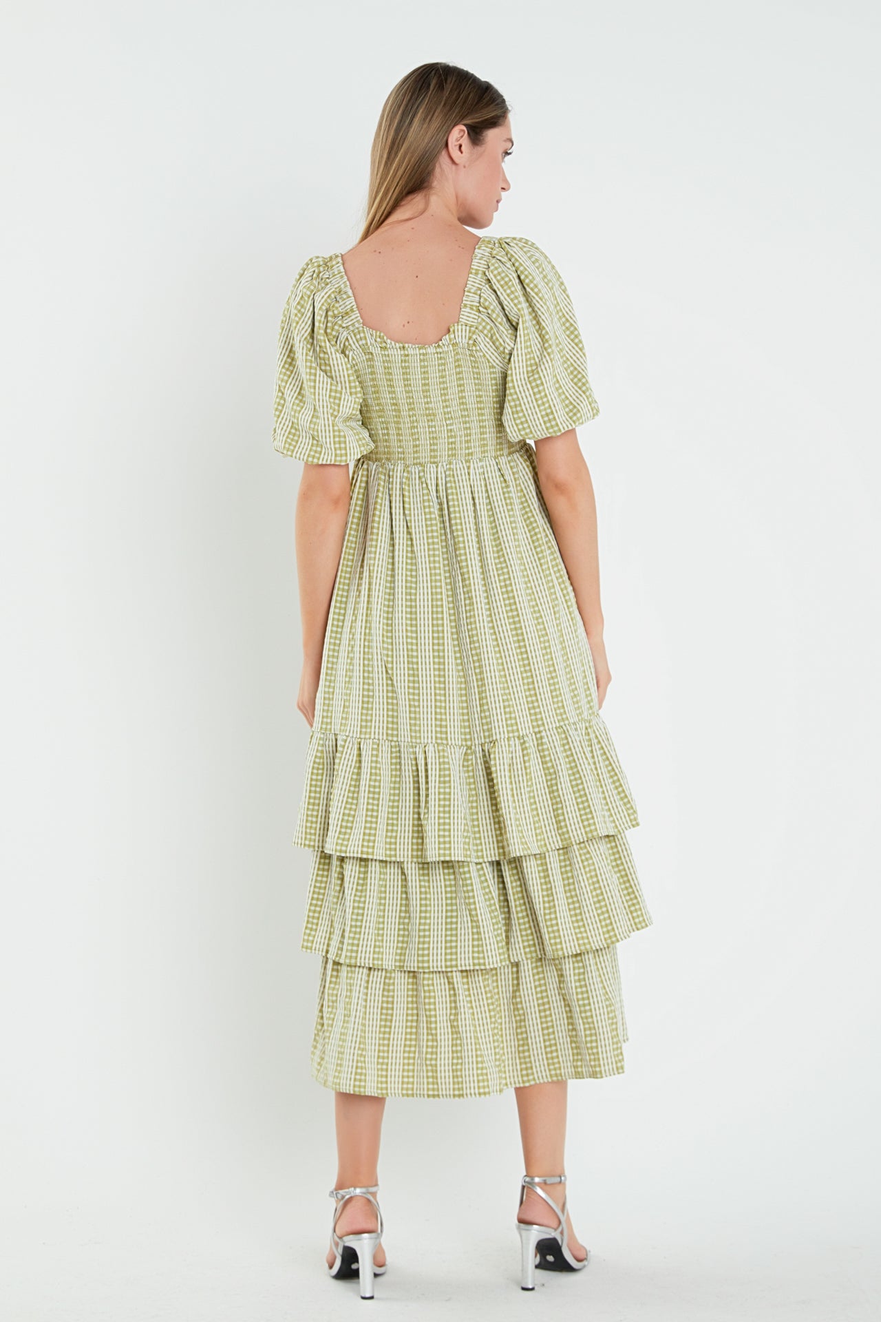 Gingham Striped Multi Tiered Maxi