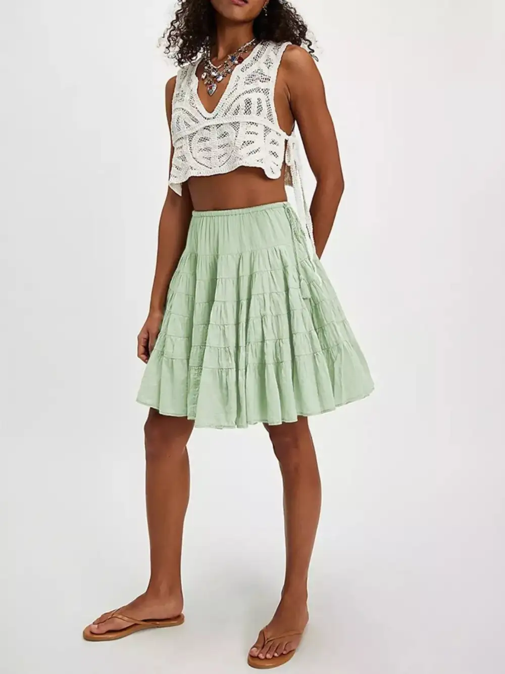 Smooth Drawstring Tiered Skirt