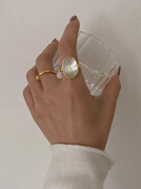 Adjustable Mother Of Pearl Geometric Ring