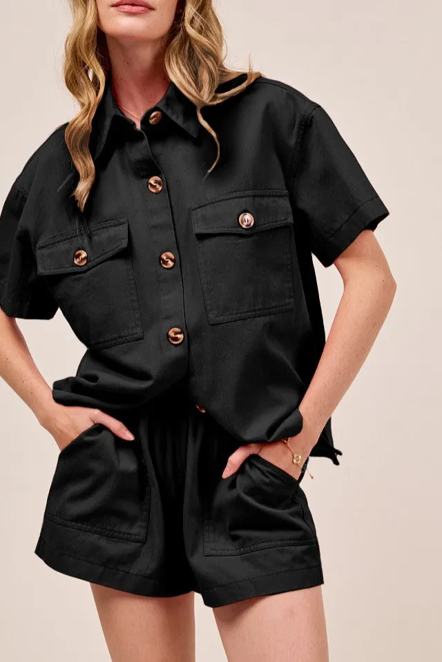 So Me Button Down Denim Game Day Top and Shorts Set
