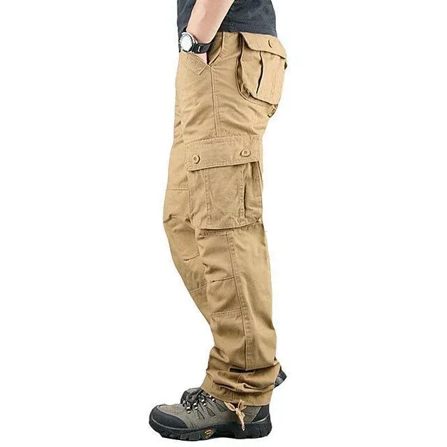 Men’s Cargo Pants - Khaki, Dark Gray & Black, Casual Basic, Mid Waist, Plain, Polyester, Multi-Pocket, Loose Fit, Durable, Long Pants for Daily Outings