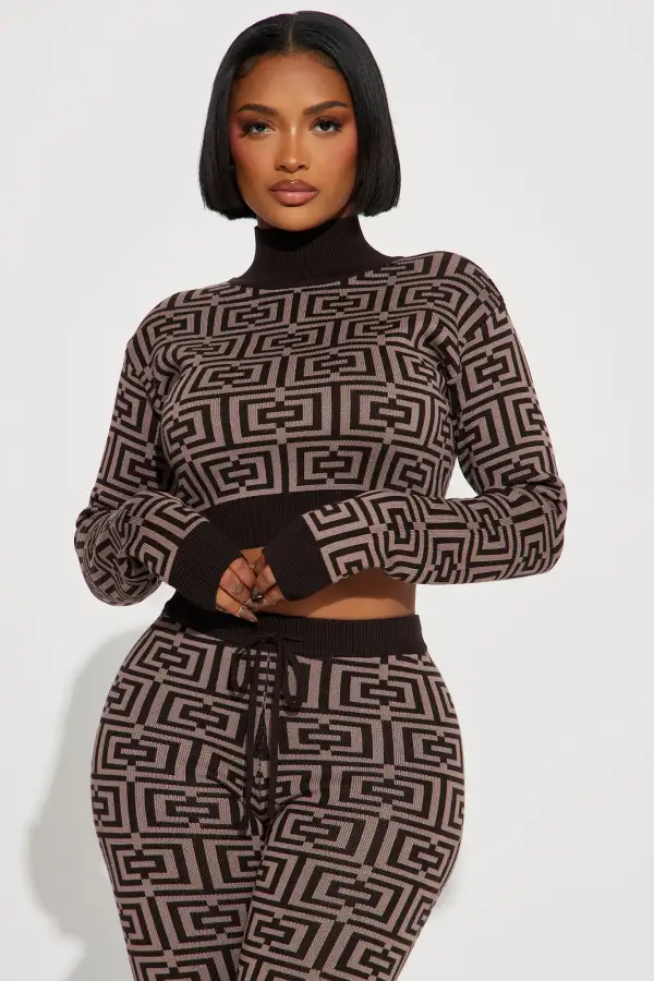 In A Spiral Sweater Pant Set - Brown