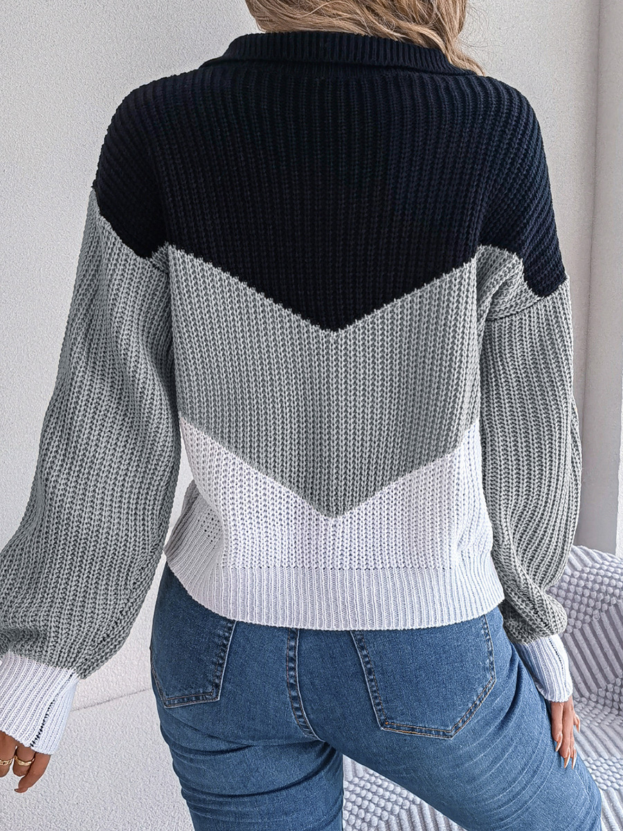 Contrast Color Long Sleeve Knitted Pullover