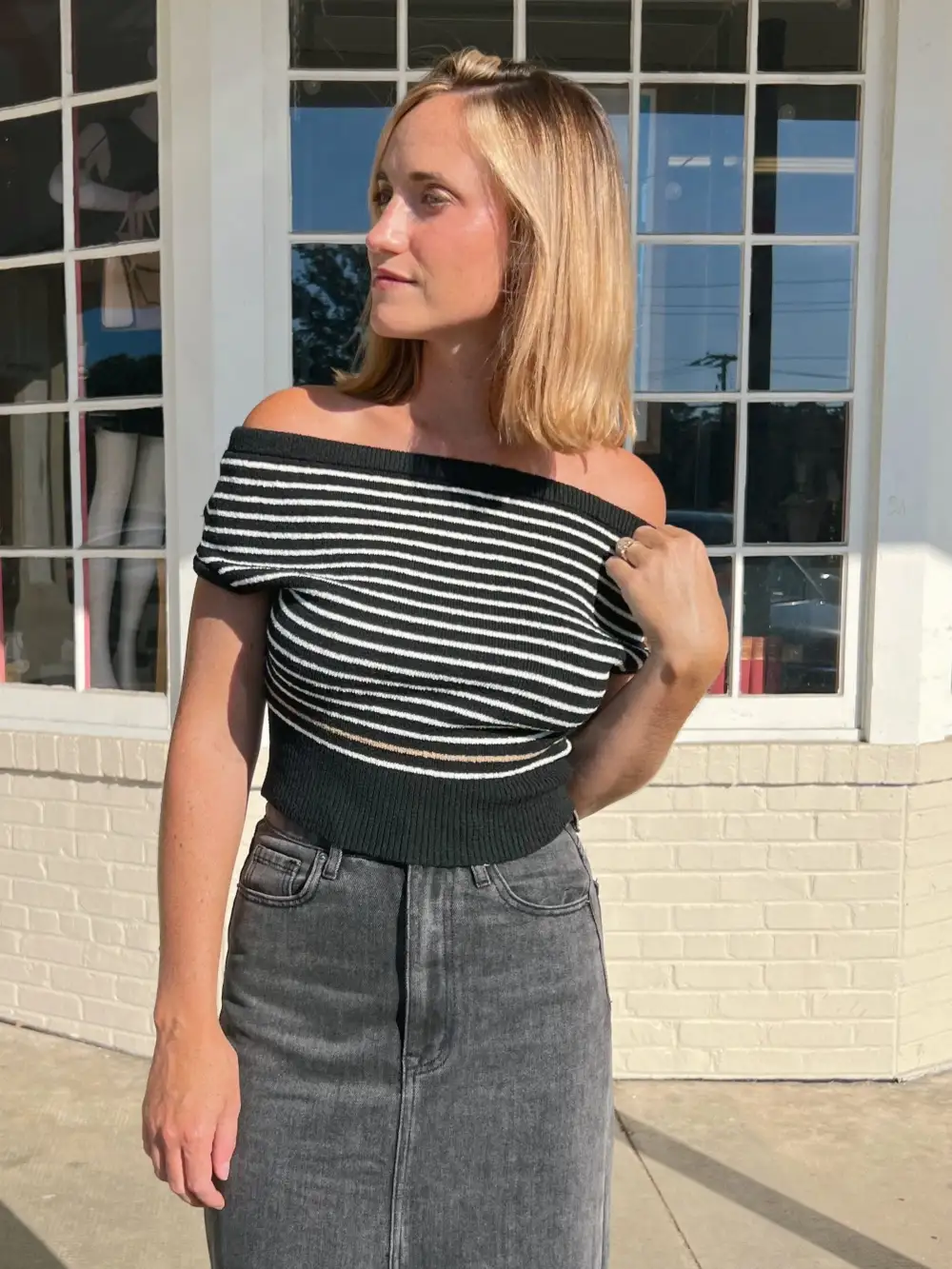 Among The Stars Striped Off Shoulder Top