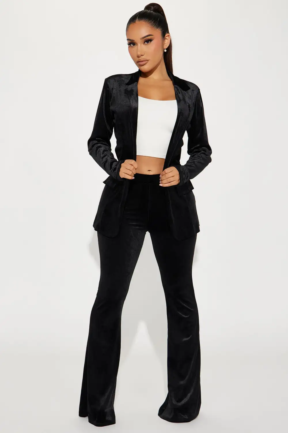 Starla Velvet Blazer Pant Set - Black