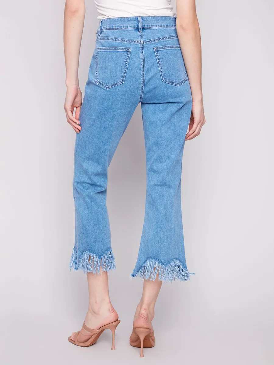 Trendy Raw Edge Cropped Flared Pants