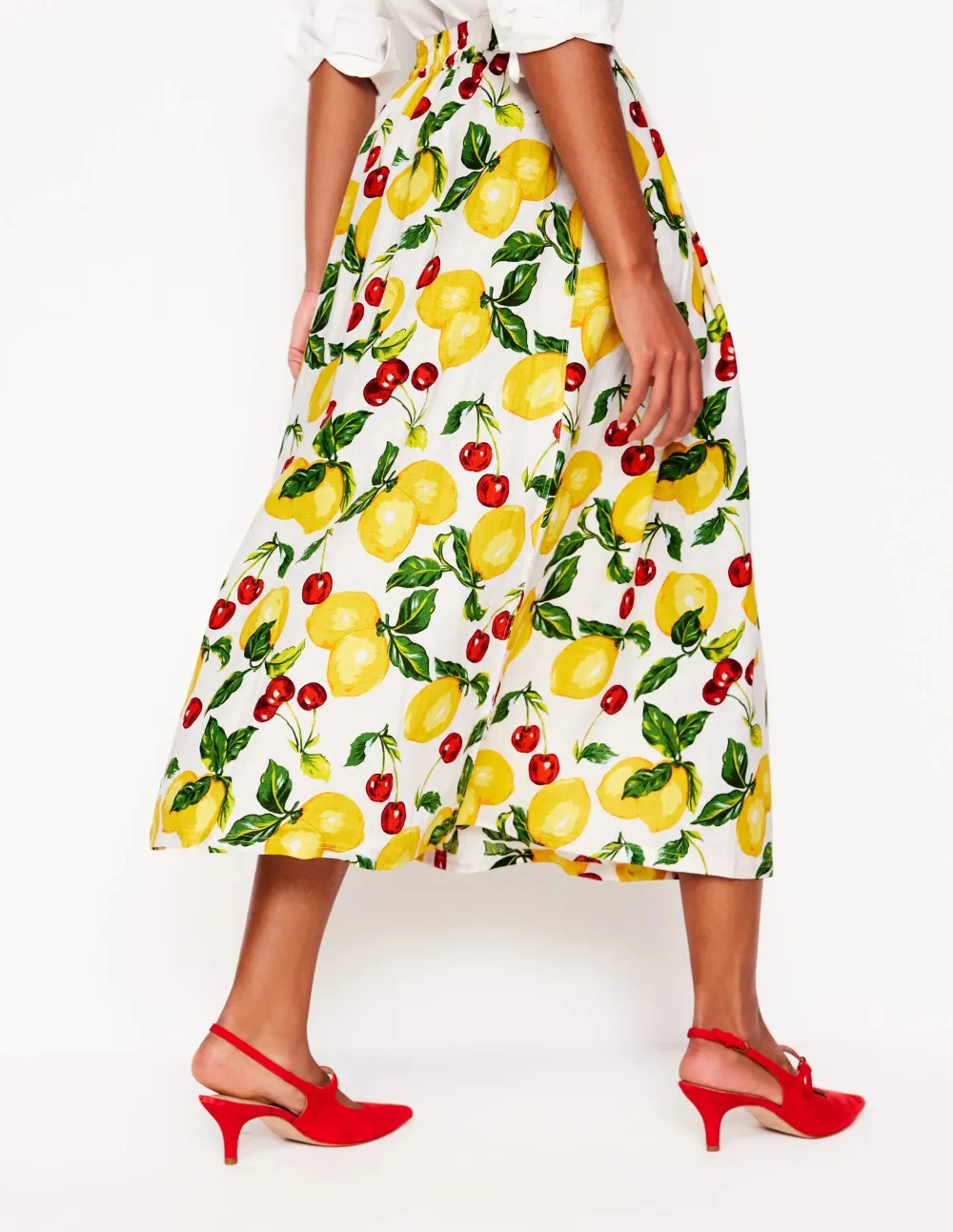 Color Printing Linen Midi Skirt