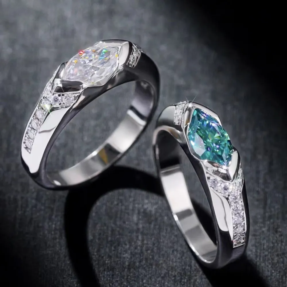 Marquise Teal Moissanite Ring