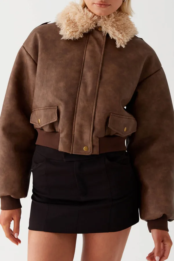 Shearling Bomber Jacket - Brown