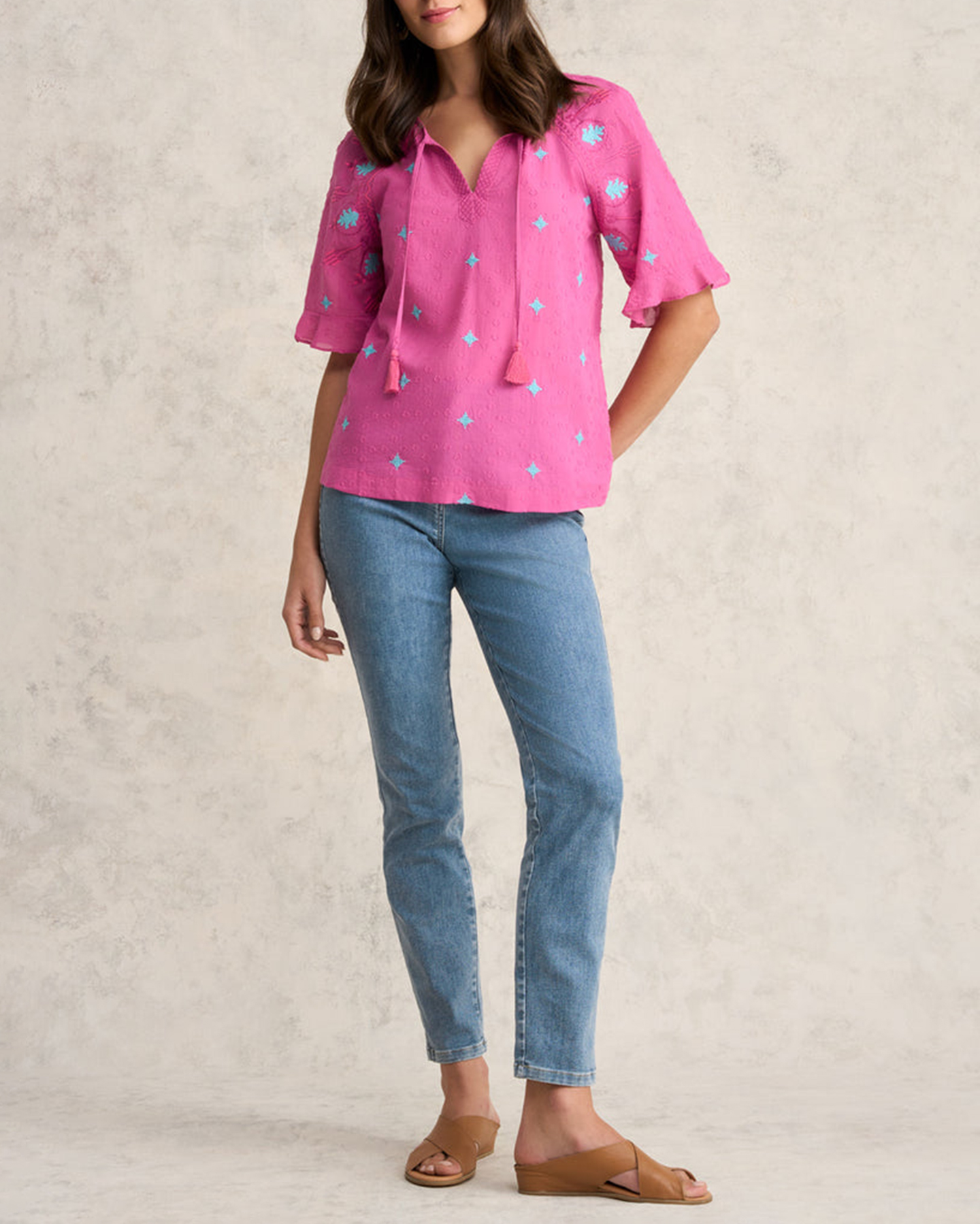 Flutter Sleeve Embroidered Blouse