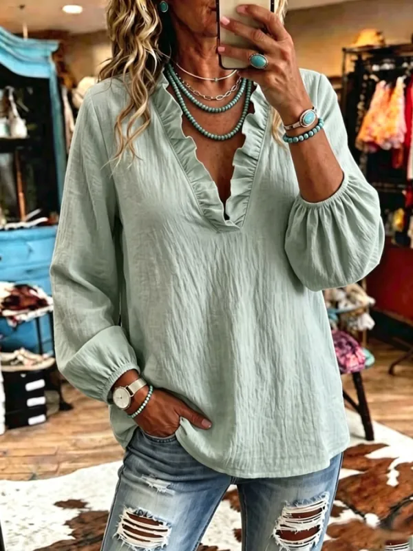 Women's Vintage Art Print Puff Sleeve Casual Shirt