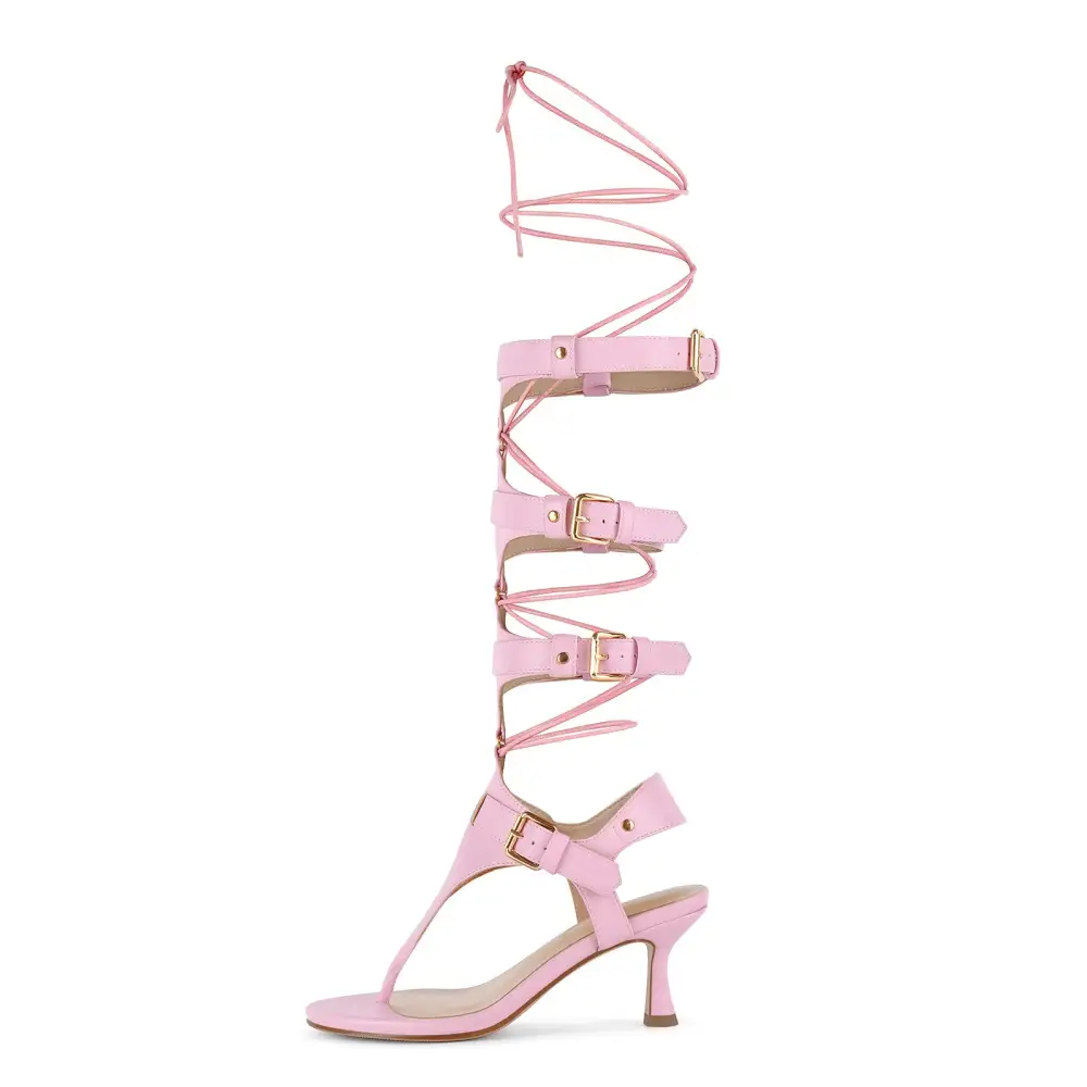 Gladiator Flip-Flop Multi Buckles Lace Up Sandals