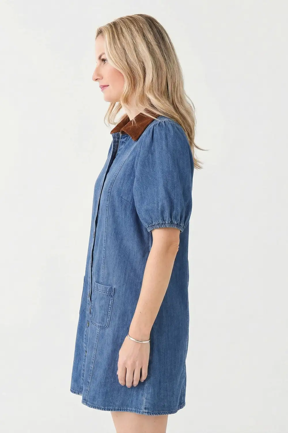 Patchwork Denim Puff Sleeve Mini Dress
