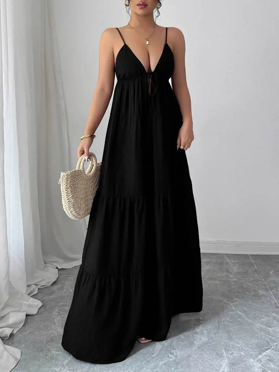 Backless Pleated Sleeveless Neck Maxi Dress