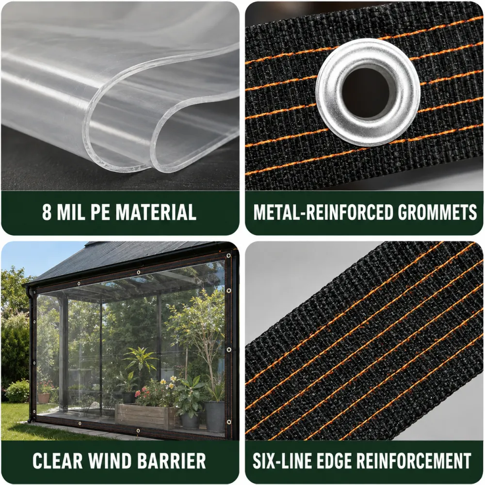 Clear Waterproof PE Tarp, Transparent Outdoor Cover with Metal Grommets