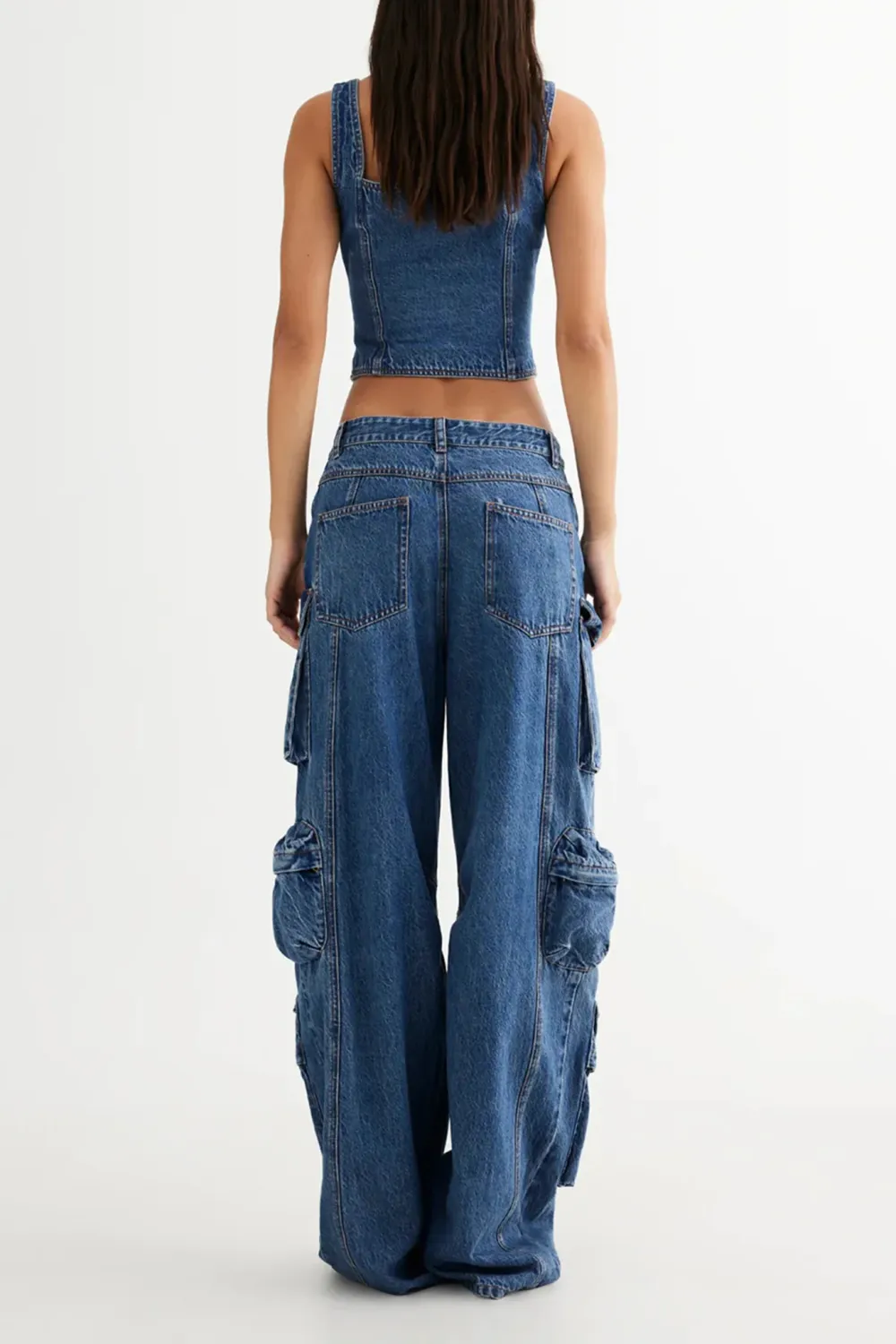 Trendy Workwear Style Multi-Pocket Jeans