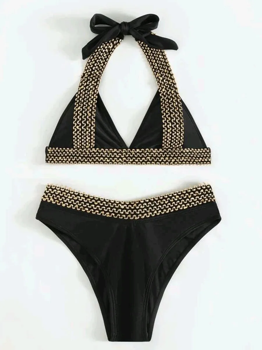 Women's Sexy Bikini One-Piece Black Swimsuit