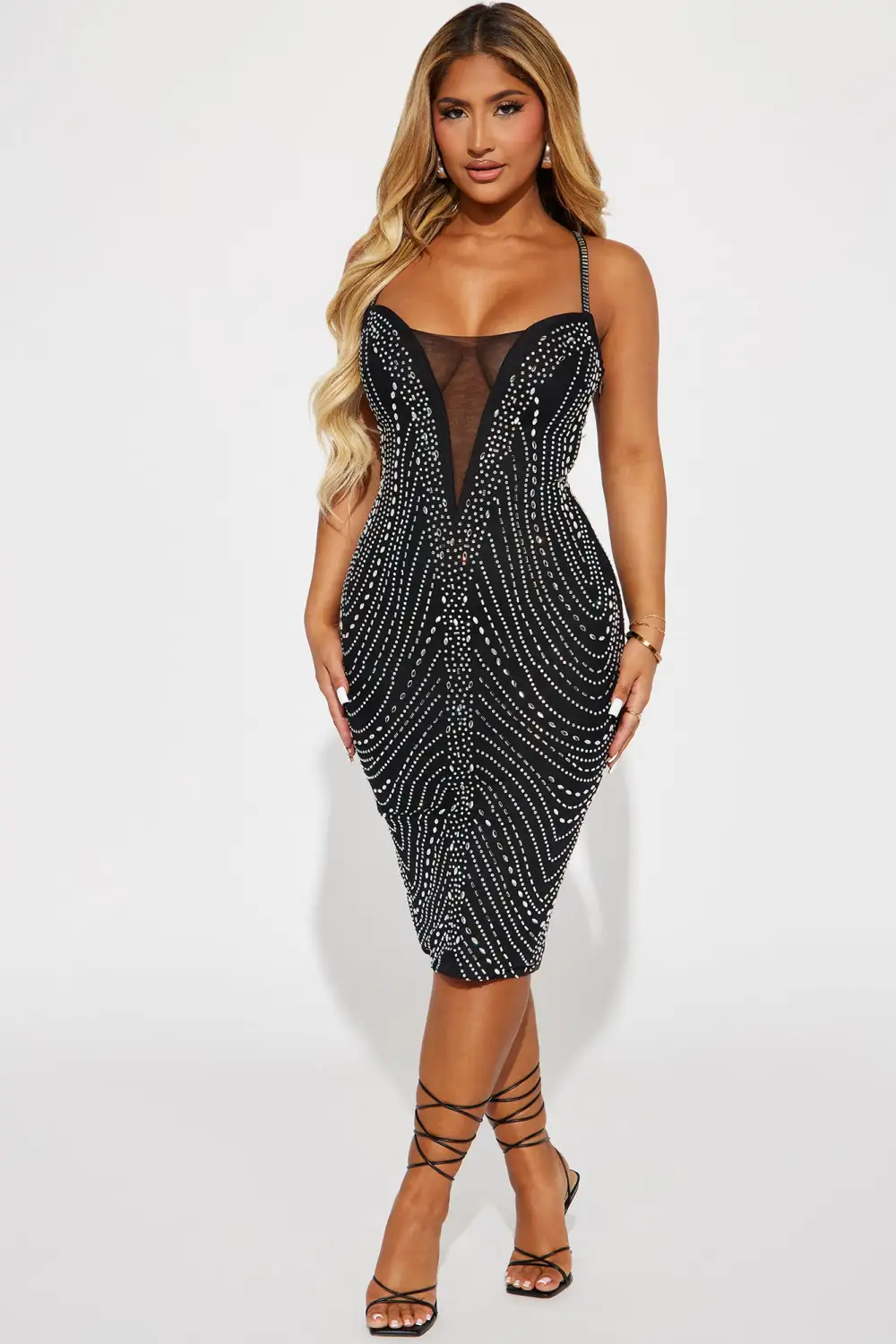 Dazzling Embellished Midi Dress - Black