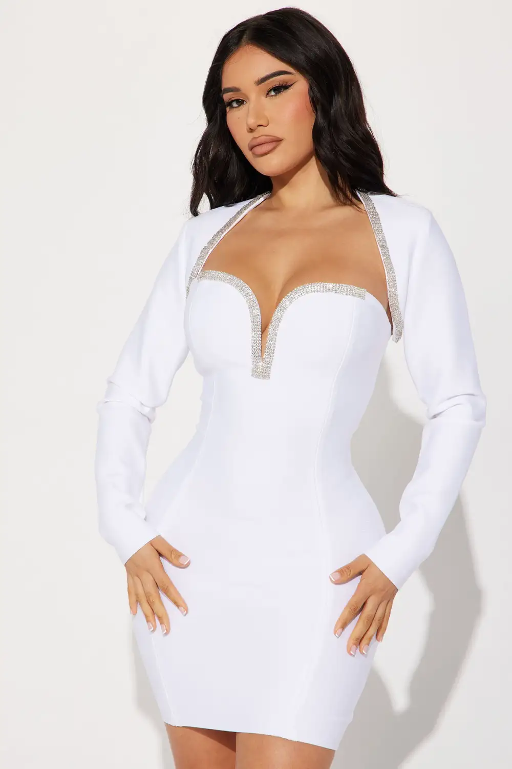 Rachel Embellished Mini Dress - White