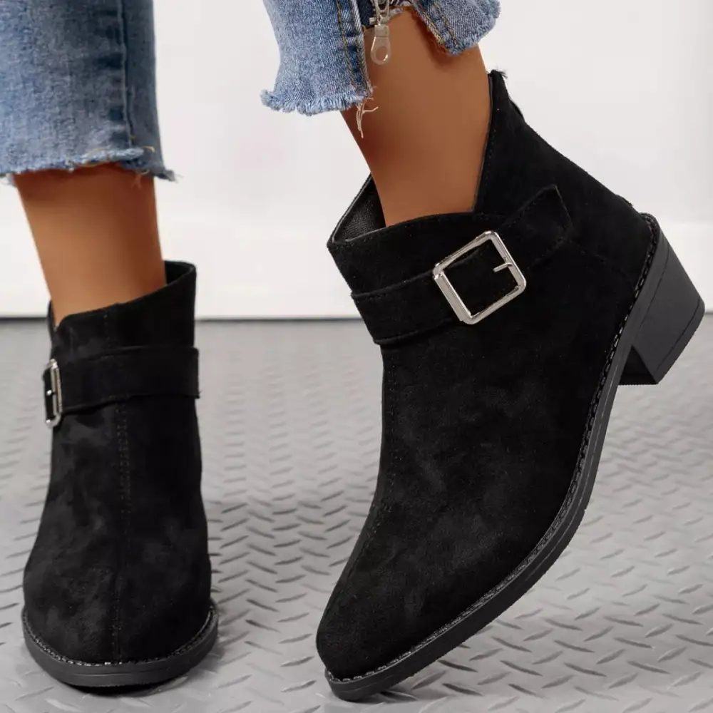 Polished Pointed Toe Block Heel Boots