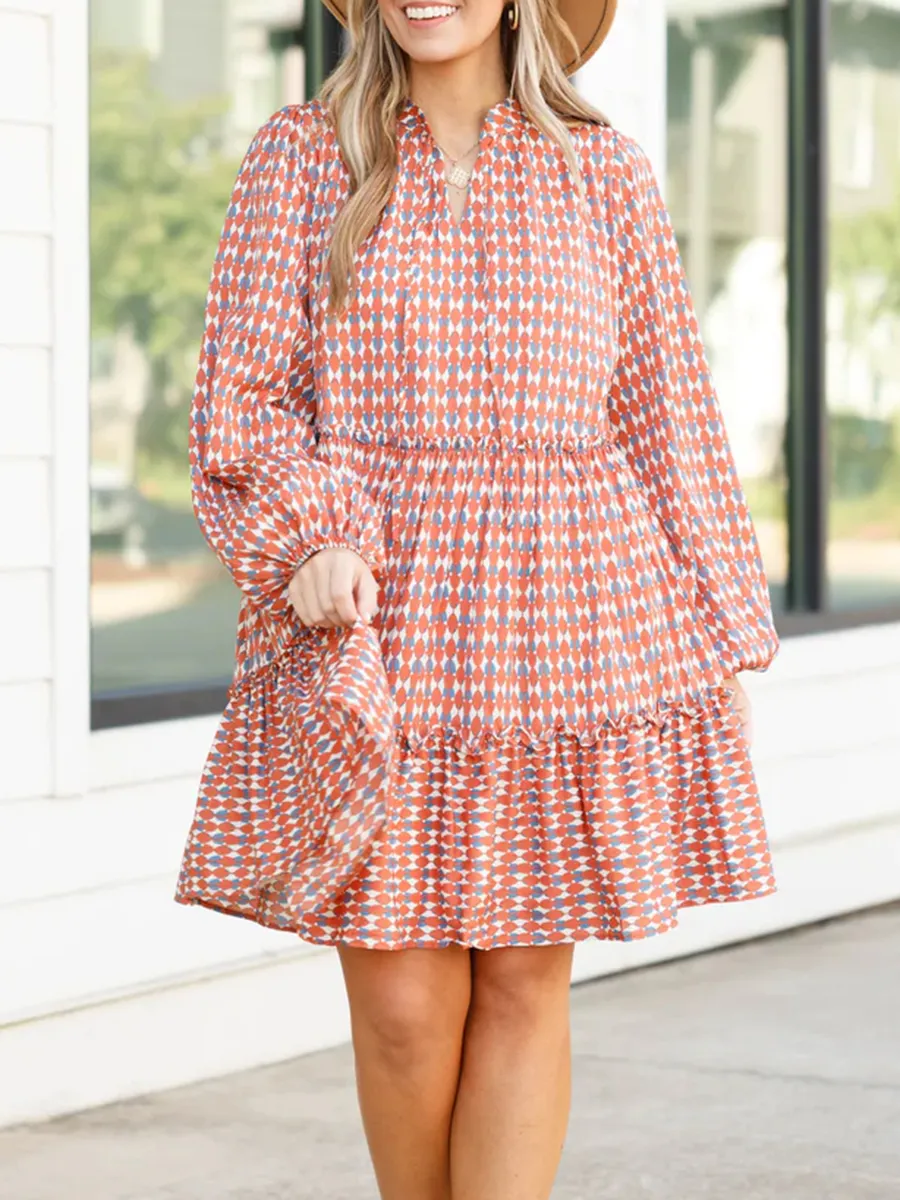 Contrast Geometric Printed Loose Fitting Dress