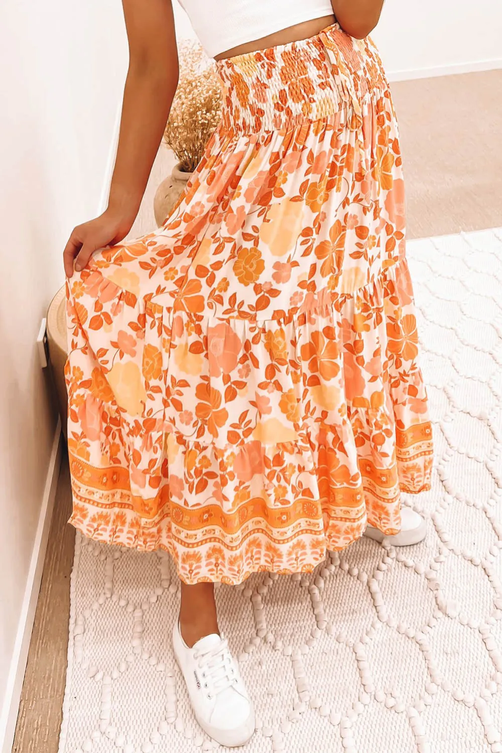 Minimal Maxi Floral Print Skirt