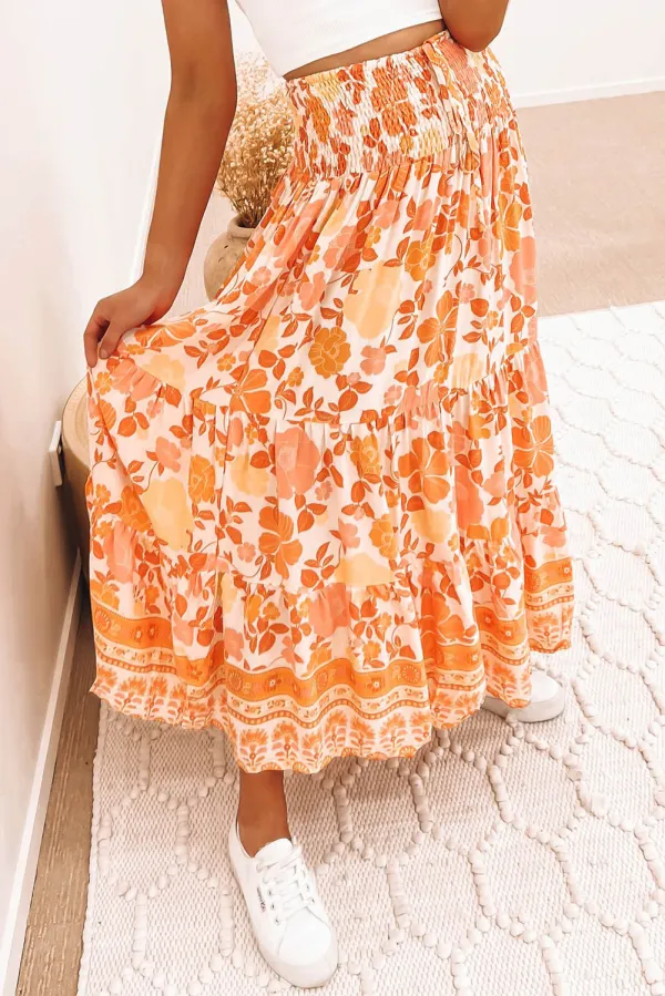Minimal Maxi Floral Print Skirt