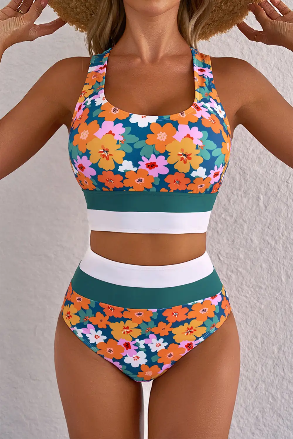 Floral Print Racerback Cutout Bikini Set