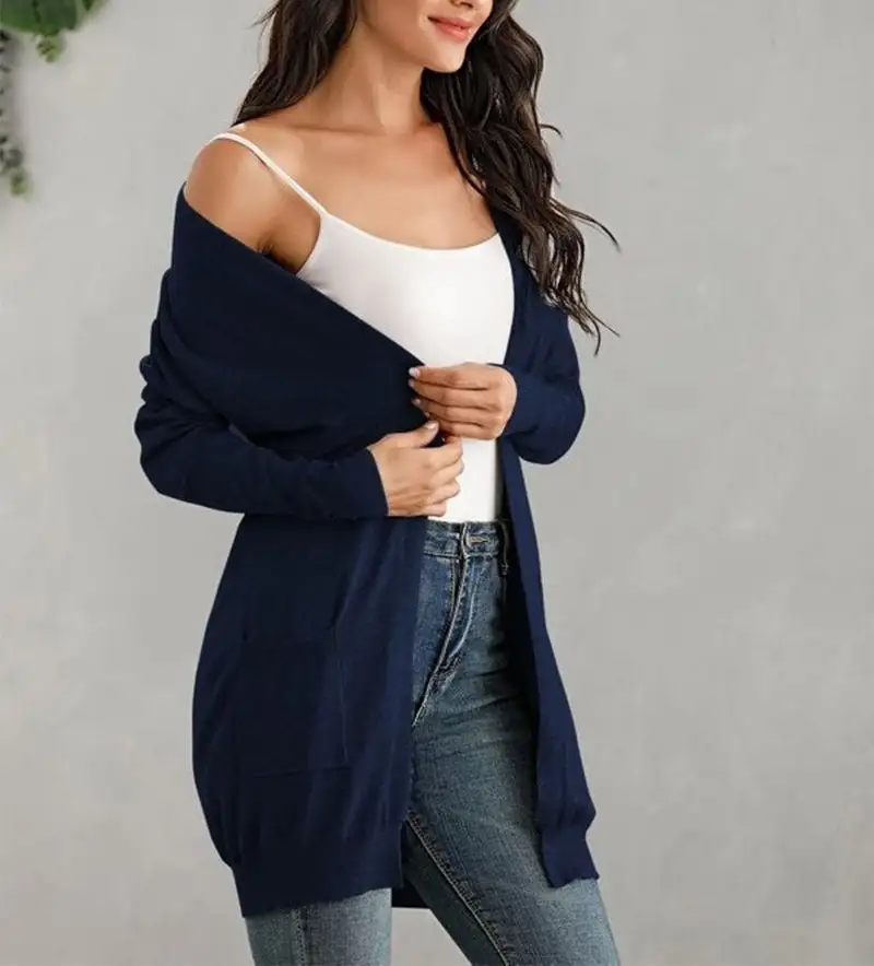 Women's Long Sleeve Knit Cardigan with Pockets in 5 Colors S-XL