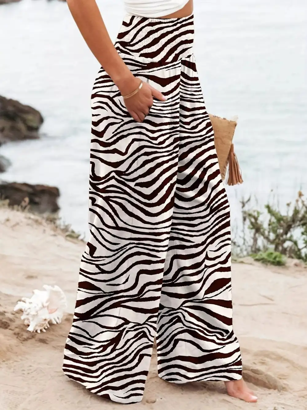 Zebra Print High Waist Wide Leg Pants