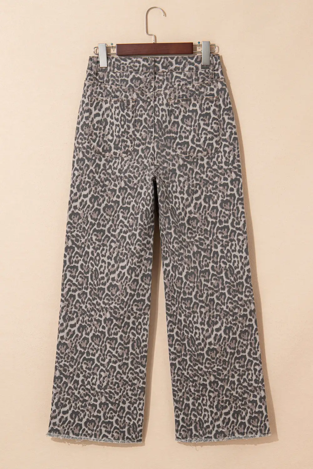 Wide Leg High Waist Frayed Leopard Jeans