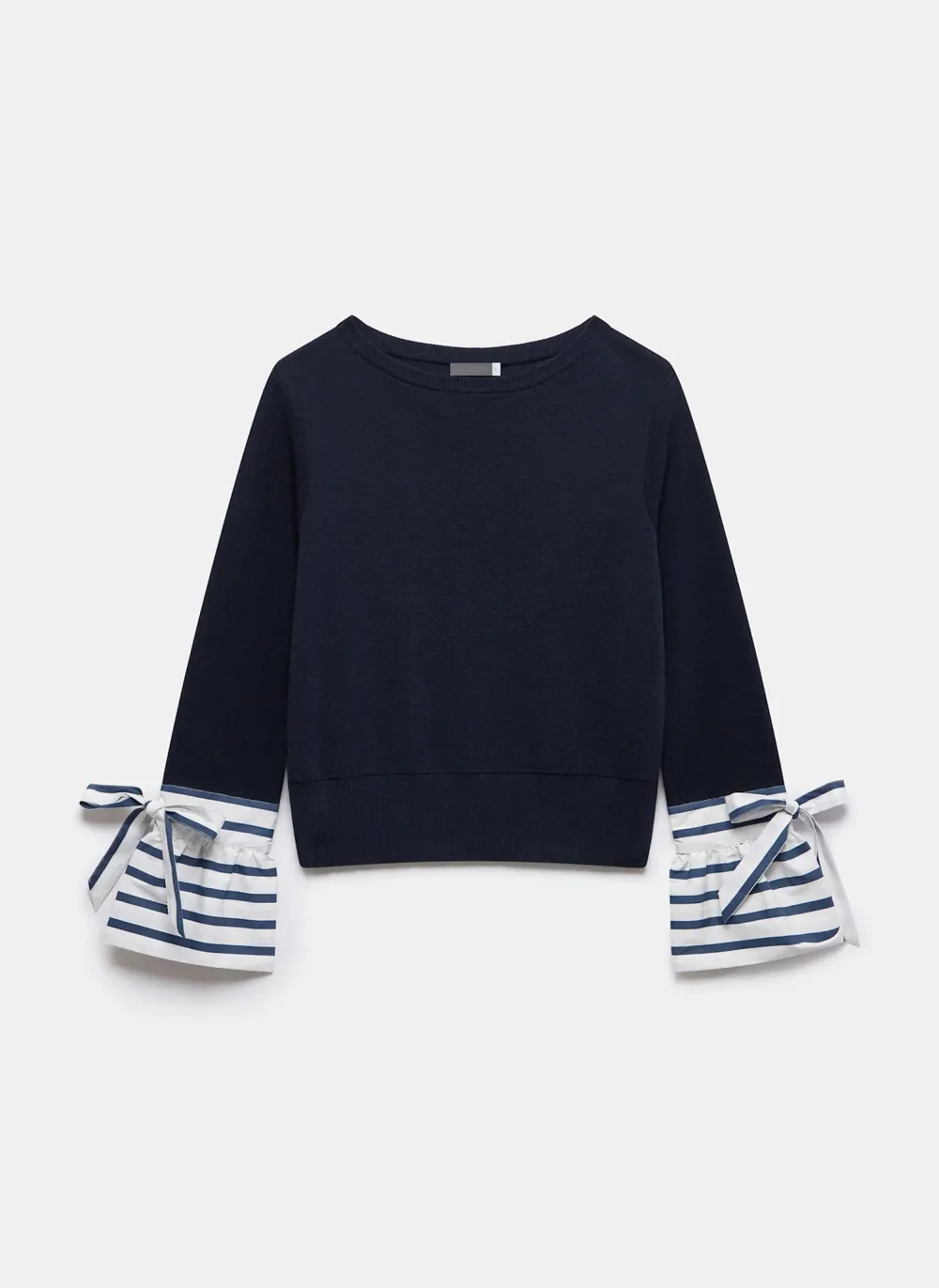 Casual Style Navy Cotton Striped Cuff Jumper