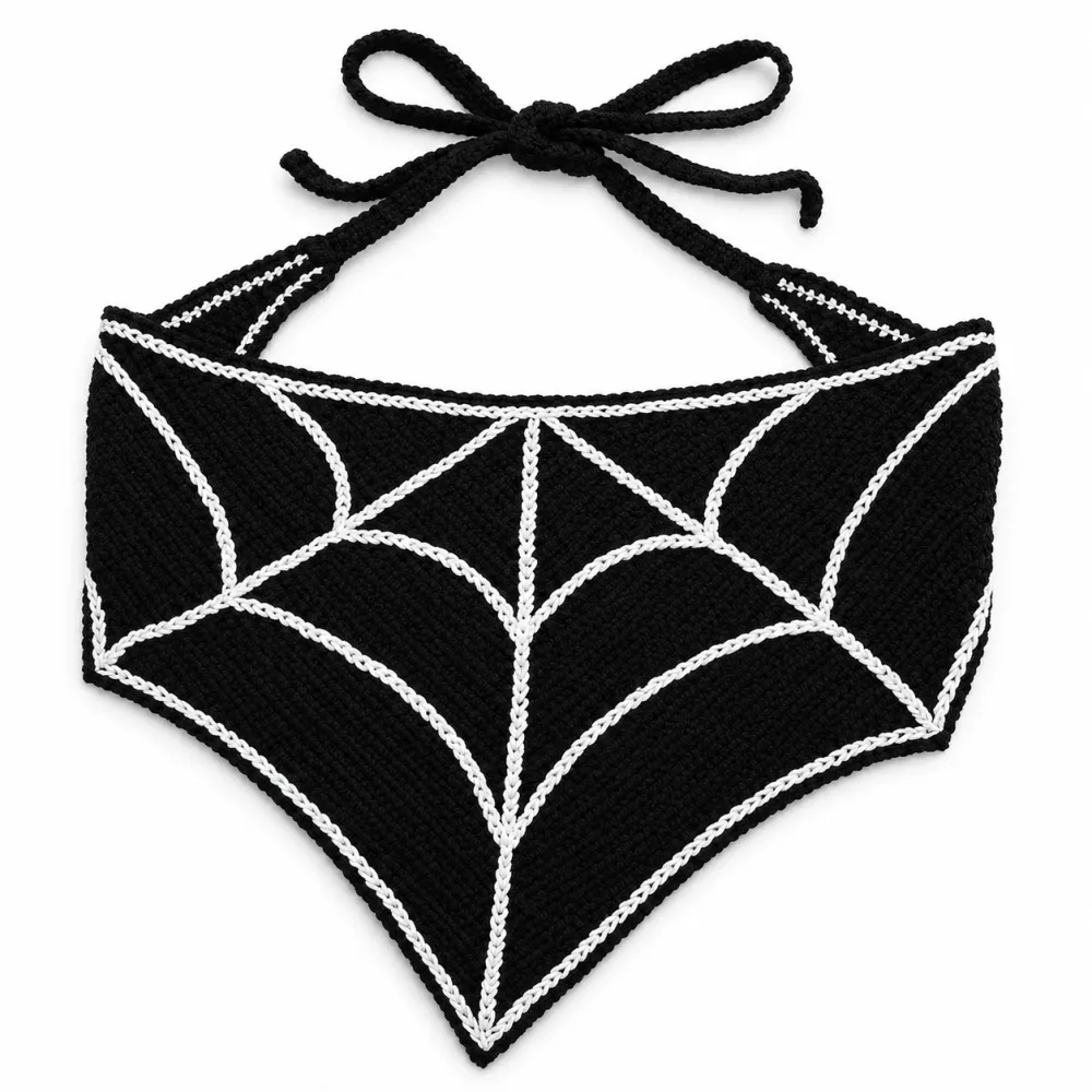 Women's Halloween Polyester Triangle Bandana - Crochet Boho Bandana with Ghost/Bat/Web Pattern, Triangle Shape
