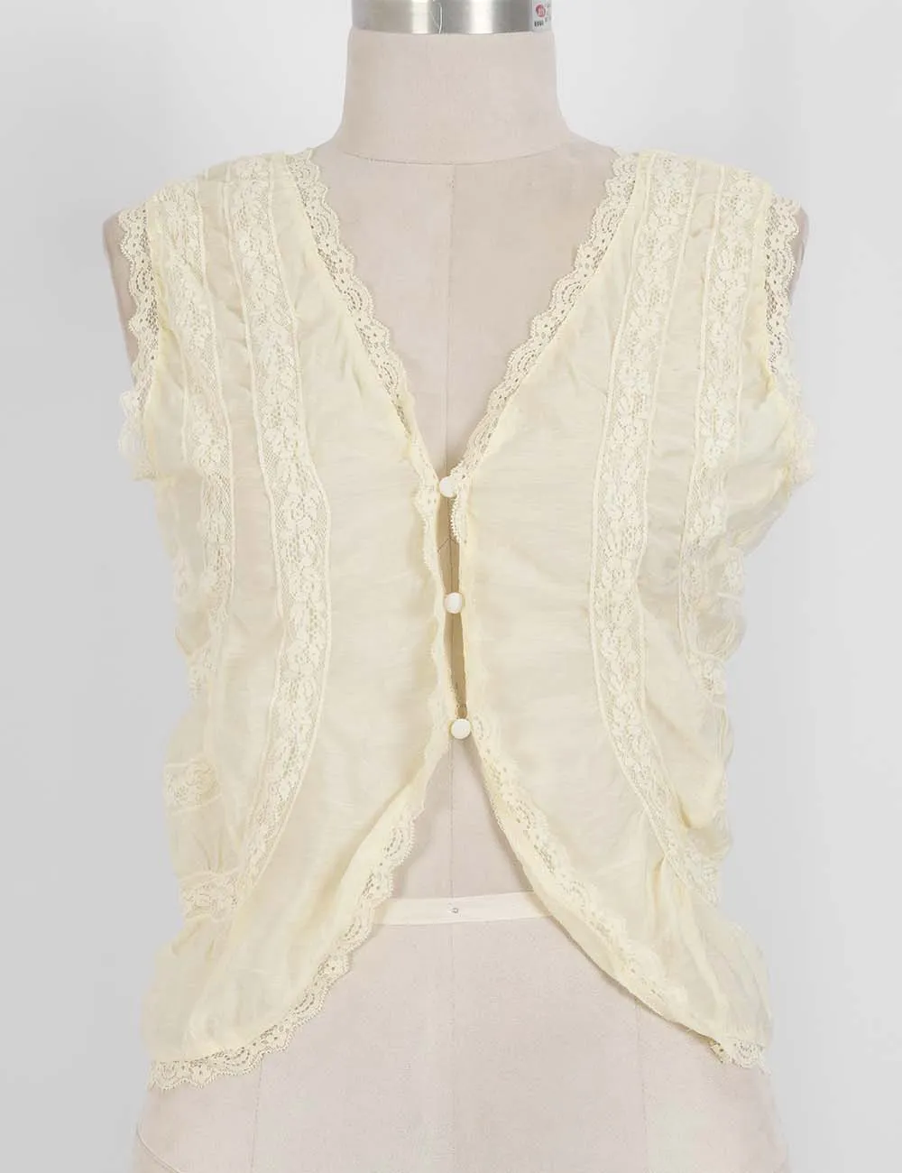 Ruched Lace Trim V Neck Sleeveless Top