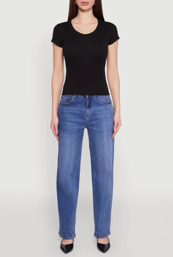 Fitted Round Neck Short Sleeved T-Shirt