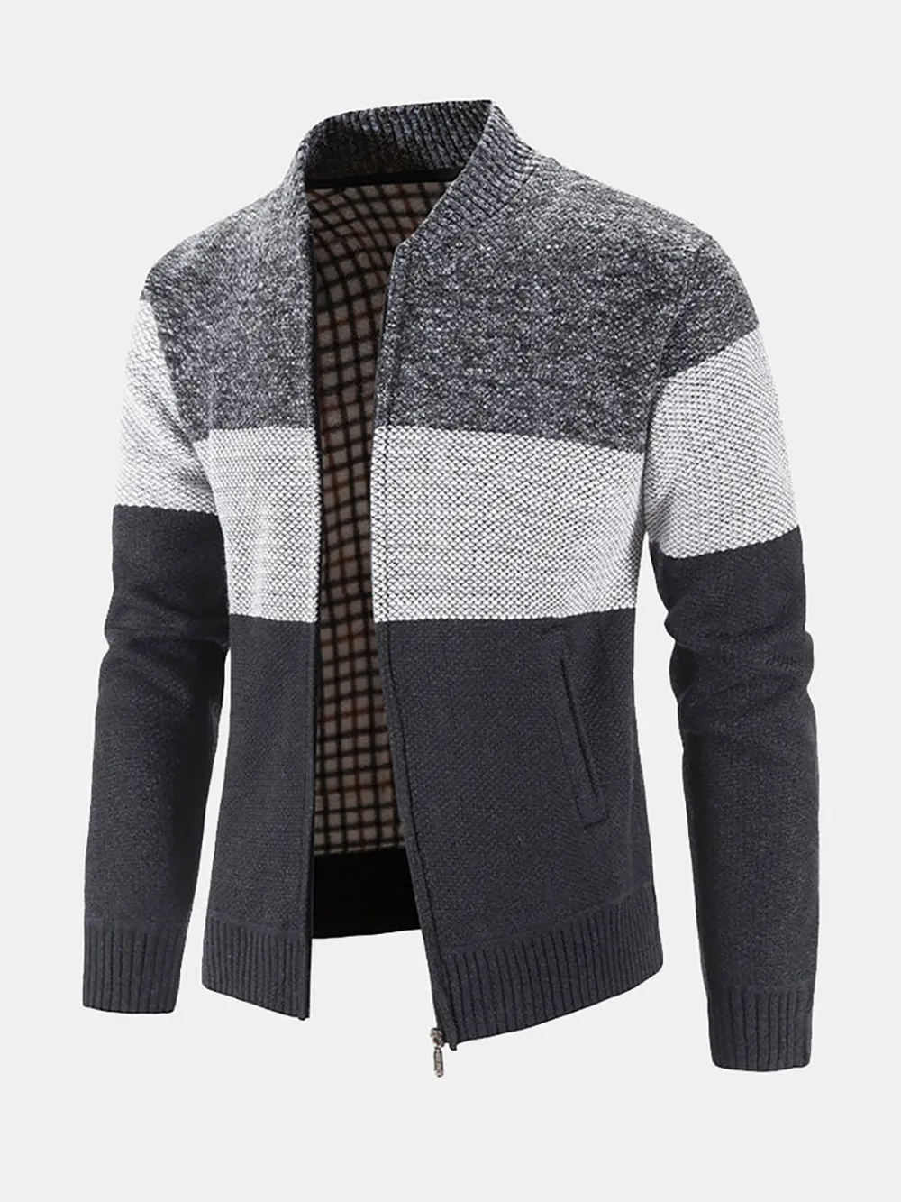 Baseball Collar Zip Up Cardigan