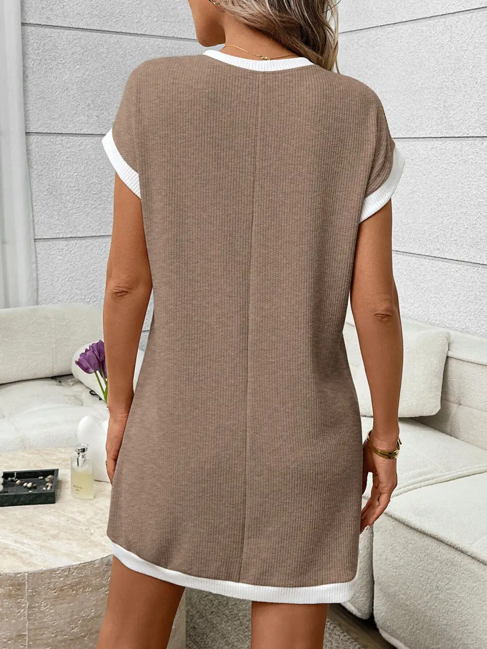 Ribbed Knit Pocketed Mini Dress