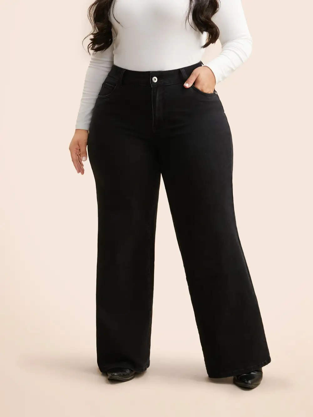 Black Wash Buttoned Zipper Loose Jeans