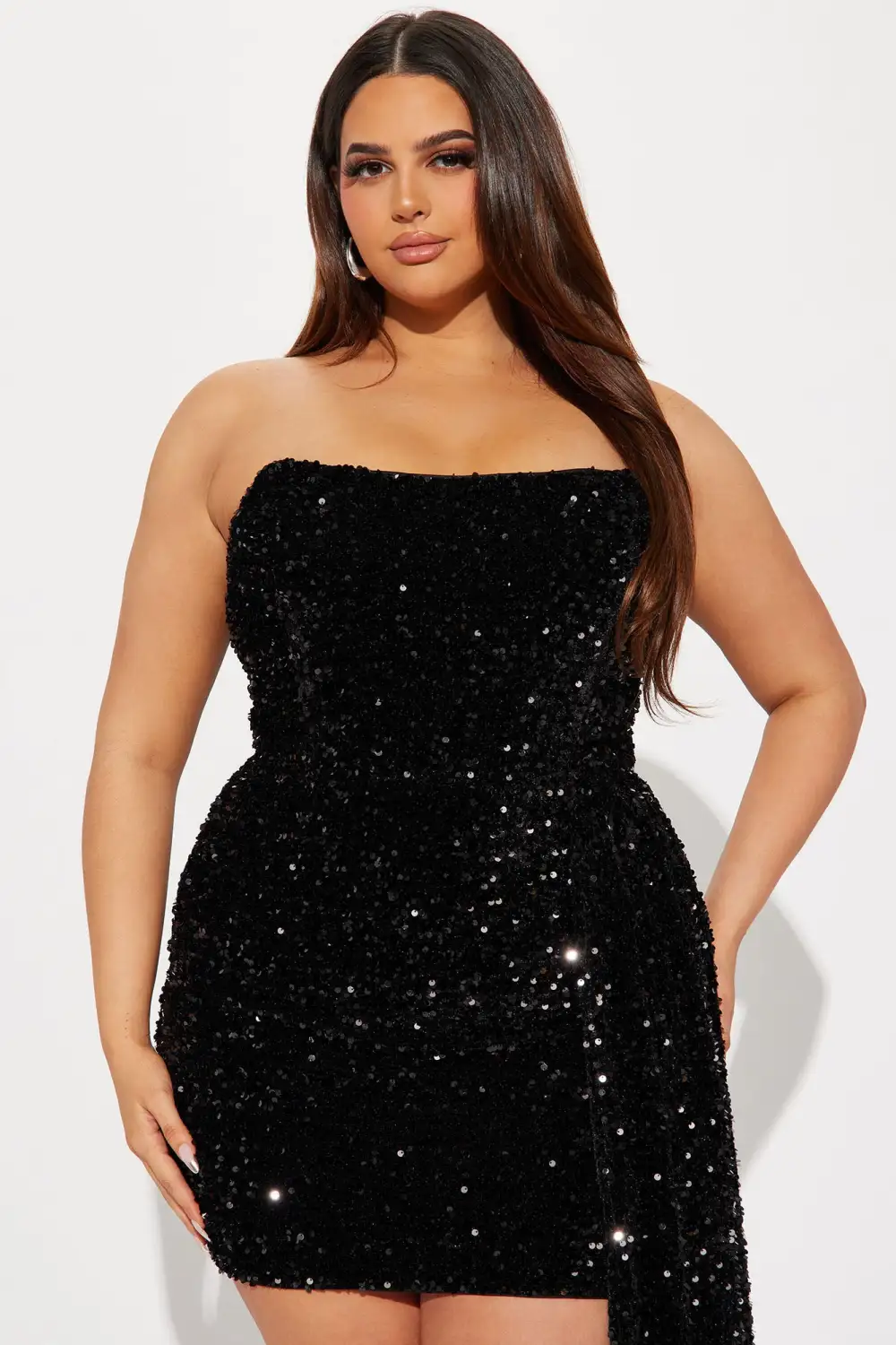 Ava Draped Sequin Mini Dress - Black
